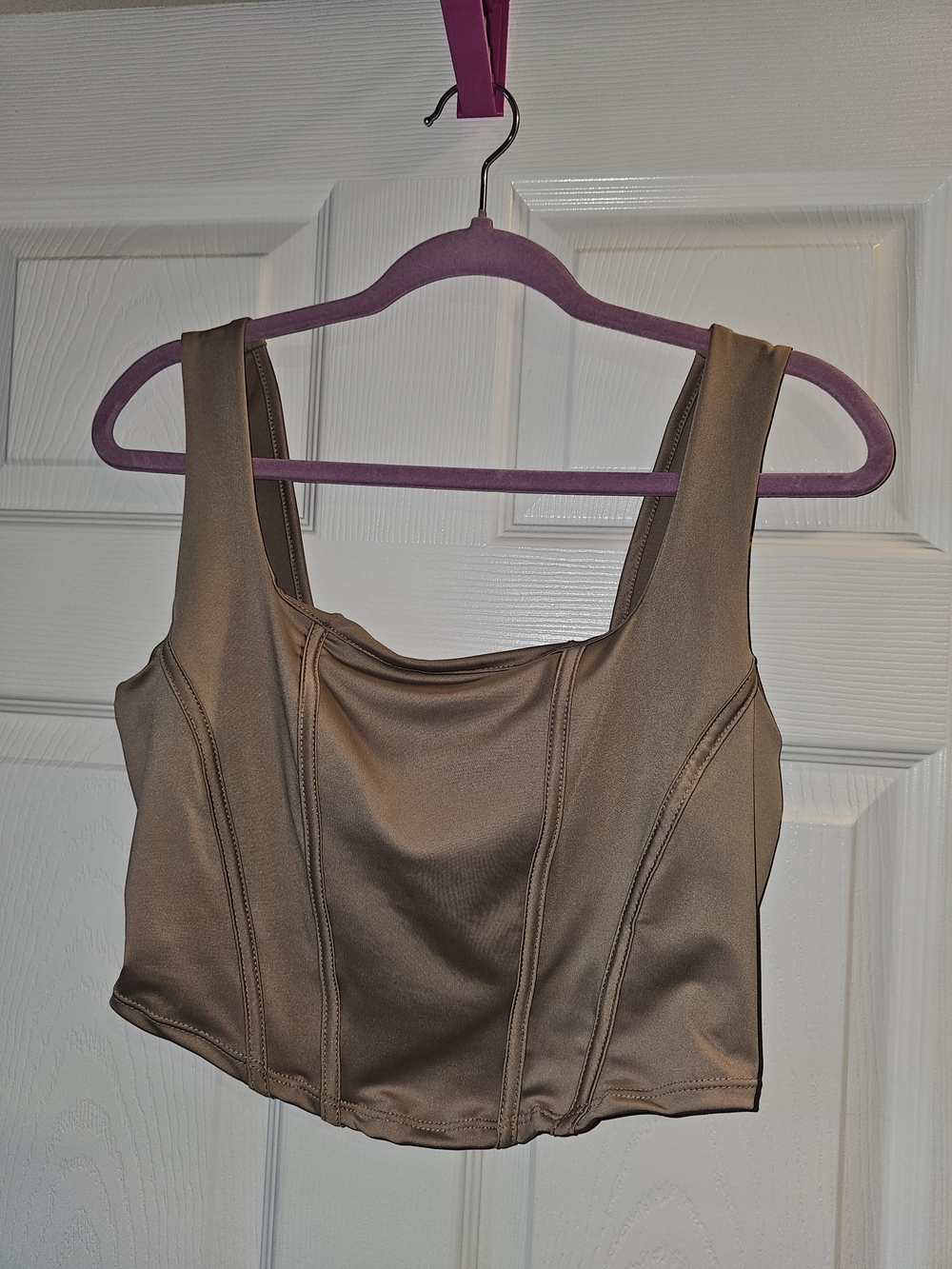 Fashion Nova Taupe Satin-Look Structured Crop Top
